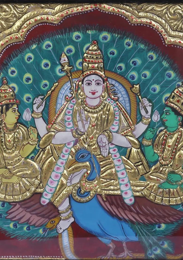 Lord Murugan With Valli Deivanai Tanjore Painting 24K Gold