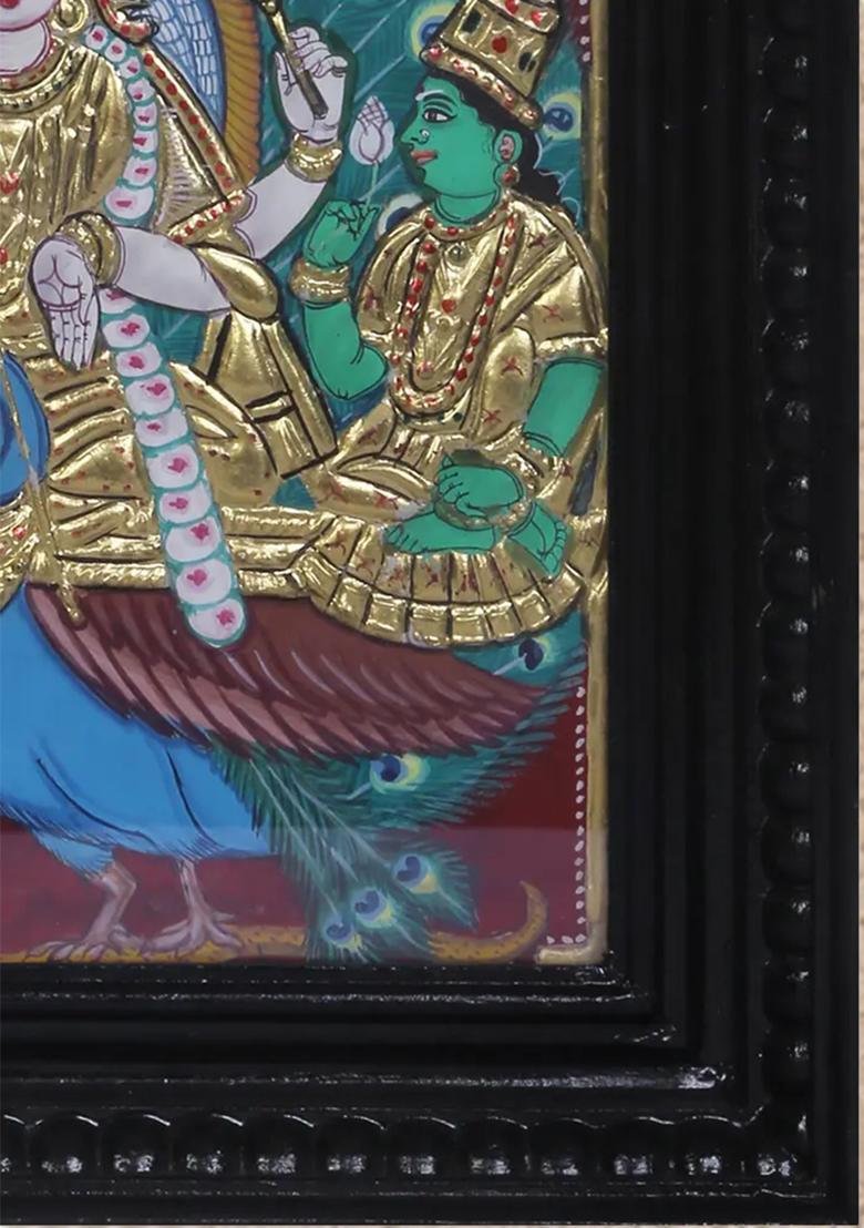 Lord Murugan With Valli Deivanai Tanjore Painting 24K Gold