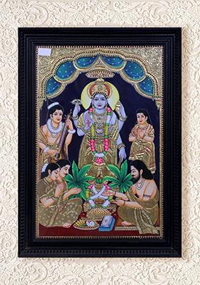 Shree Vishnu In Satya Narayan Swaroop Tanjore Painting 24K Gold