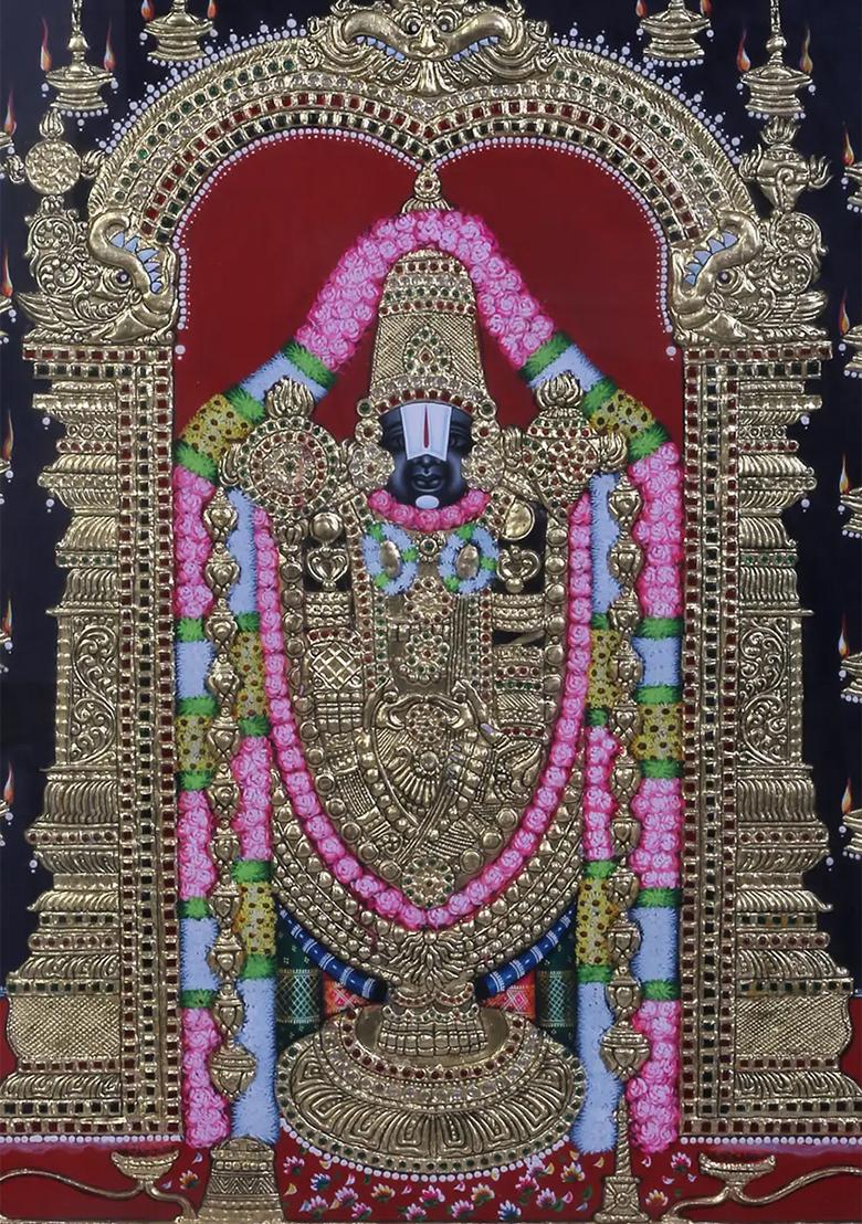 Lord Tirupati Balaji Tanjore Painting 24K Gold