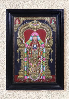 Shree Tirupati Balaji With Goddess Lakshmi Tanjore Painting