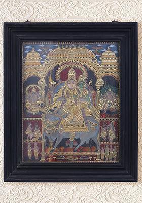 Shiva Parvati On Nandi Tanjore Painting