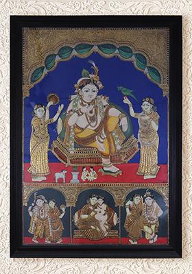 Krishna Darbar Tanjore Painting 24K Gold