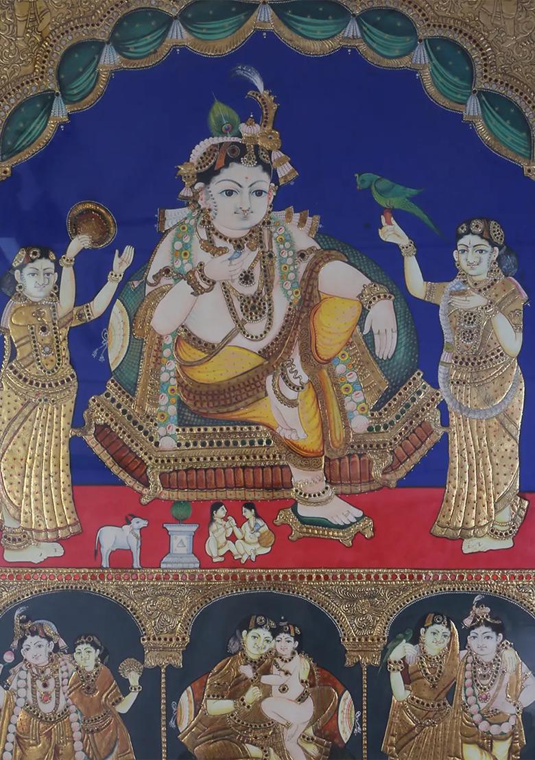 Krishna Darbar Tanjore Painting 24K Gold