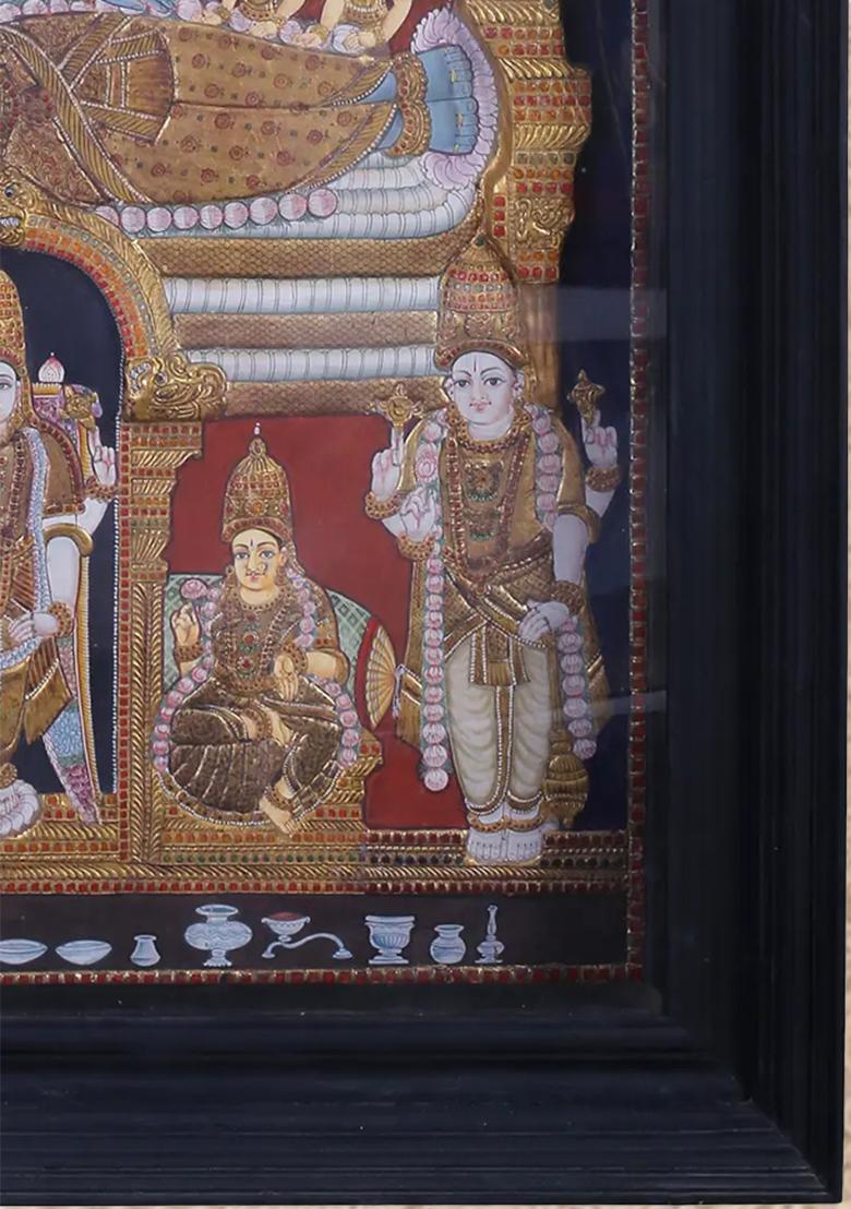Lord Vishnu Resting On Sheshnag Tanjore Painting 24K Gold