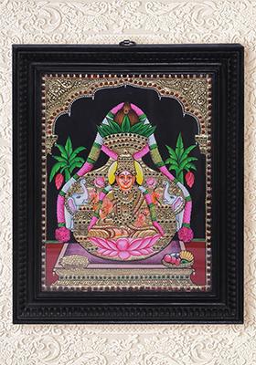 Goddess Gajalakshmi Tanjore Painting 24K Gold