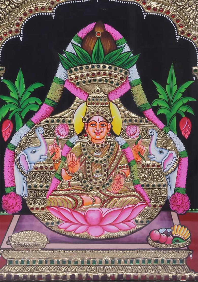 Goddess Gajalakshmi Tanjore Painting 24K Gold