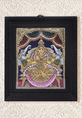 Goddess Gajalakshmi Tanjore Painting 24K Gold