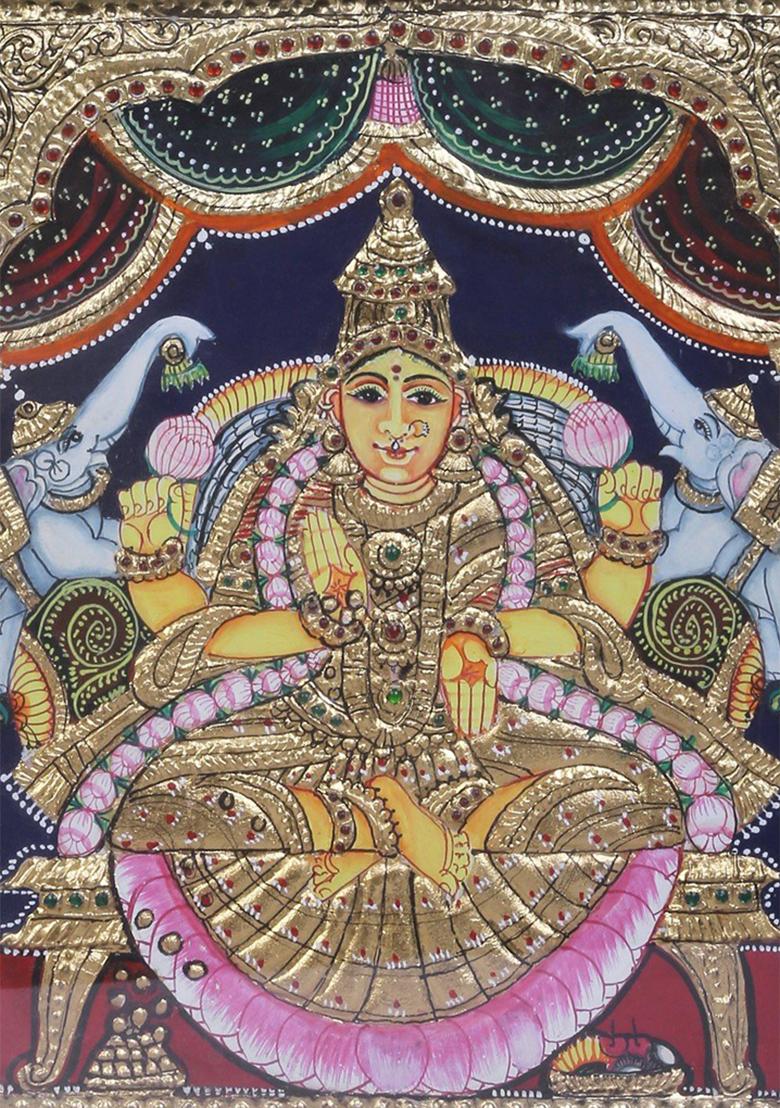 Goddess Gajalakshmi Tanjore Painting 24K Gold