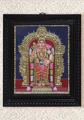 Standing Lord Kikeya Tanjore Painting Warrior In 24K Gold