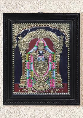 Lord Balaji Tanjore Painting Prosperity In 24K Gold