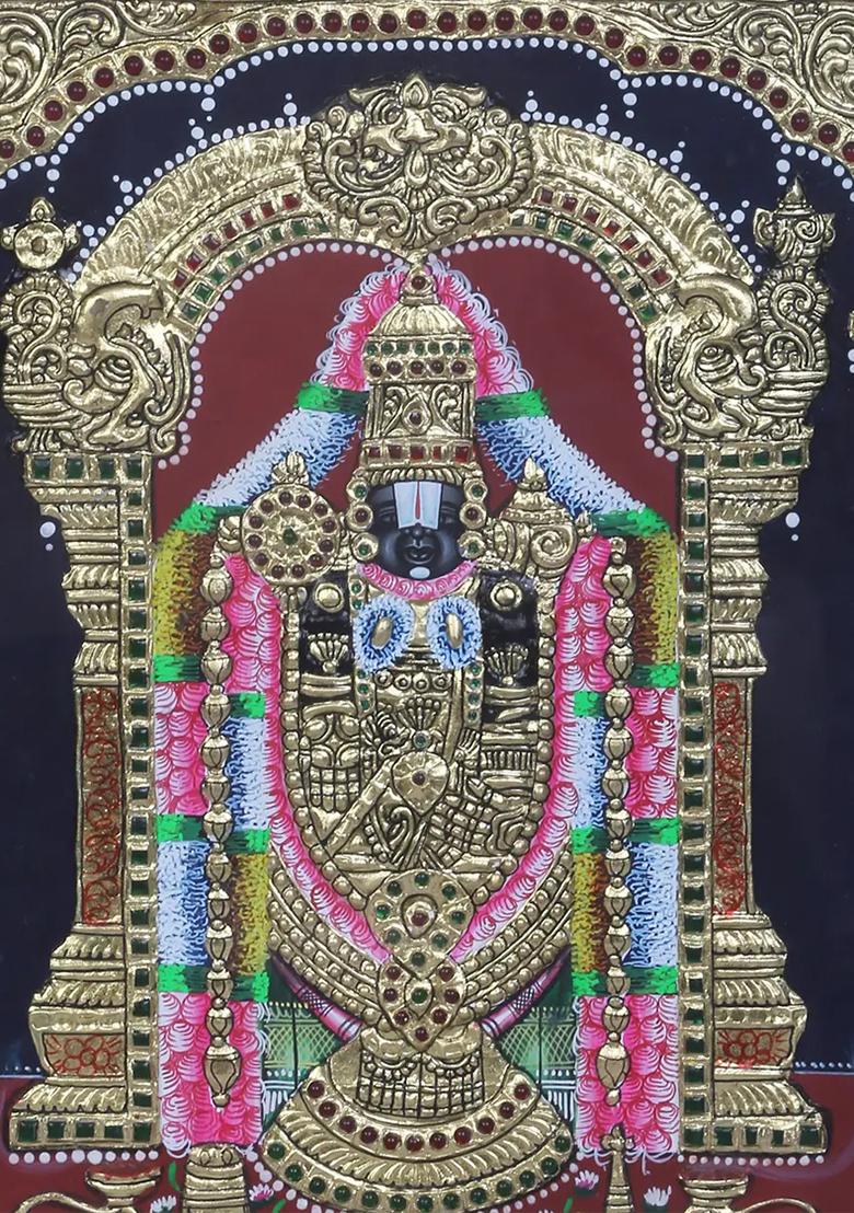 Lord Balaji Tanjore Painting Prosperity In 24K Gold