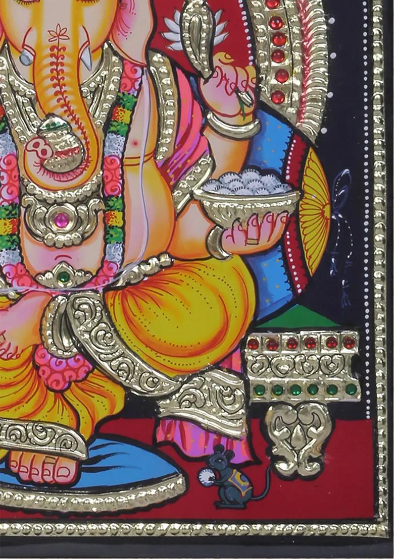 Lord Ganesha Seated Tanjore Painting In 24K Gold