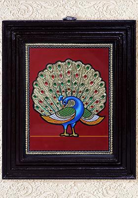 Peacock Tanjore Painting 24K Gold