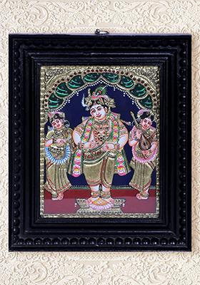 Standing Navaneeta Krishna Tanjore Painting 24K Gold
