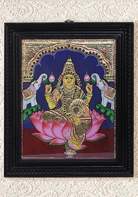 Goddess Gajalakshmi Tanjore Painting 24K Gold