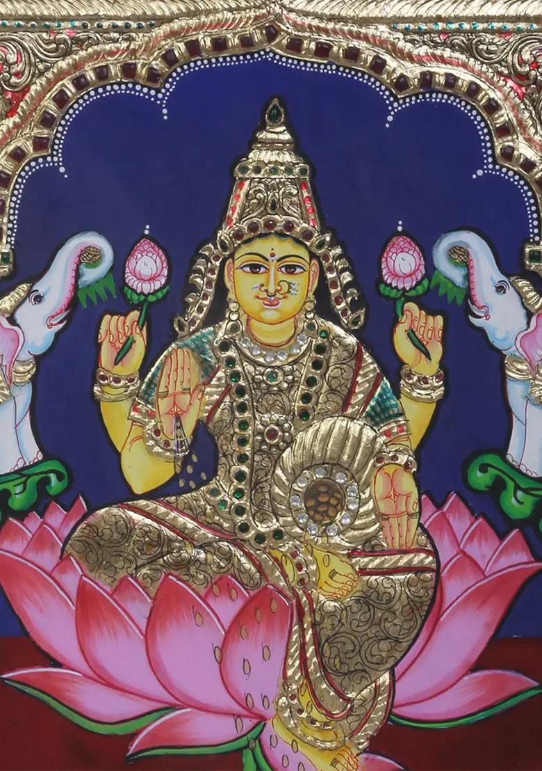 Goddess Gajalakshmi Tanjore Painting 24K Gold