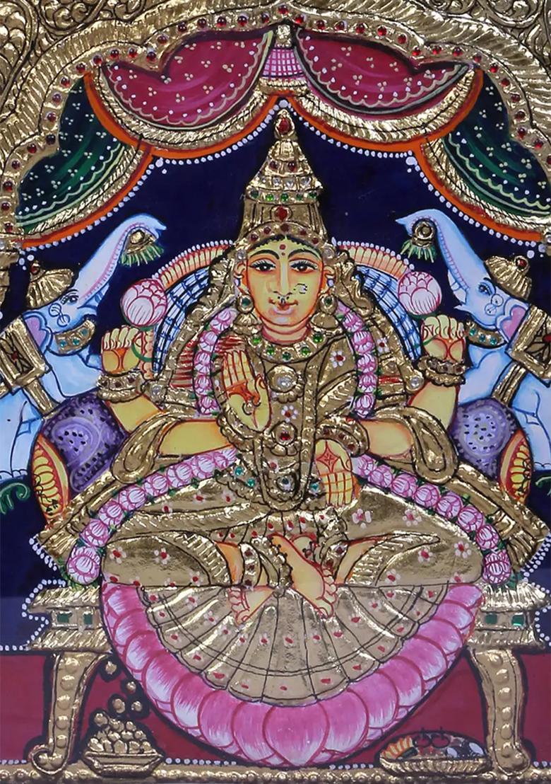 Goddess Gajalakshmi Tanjore Painting 24K Gold