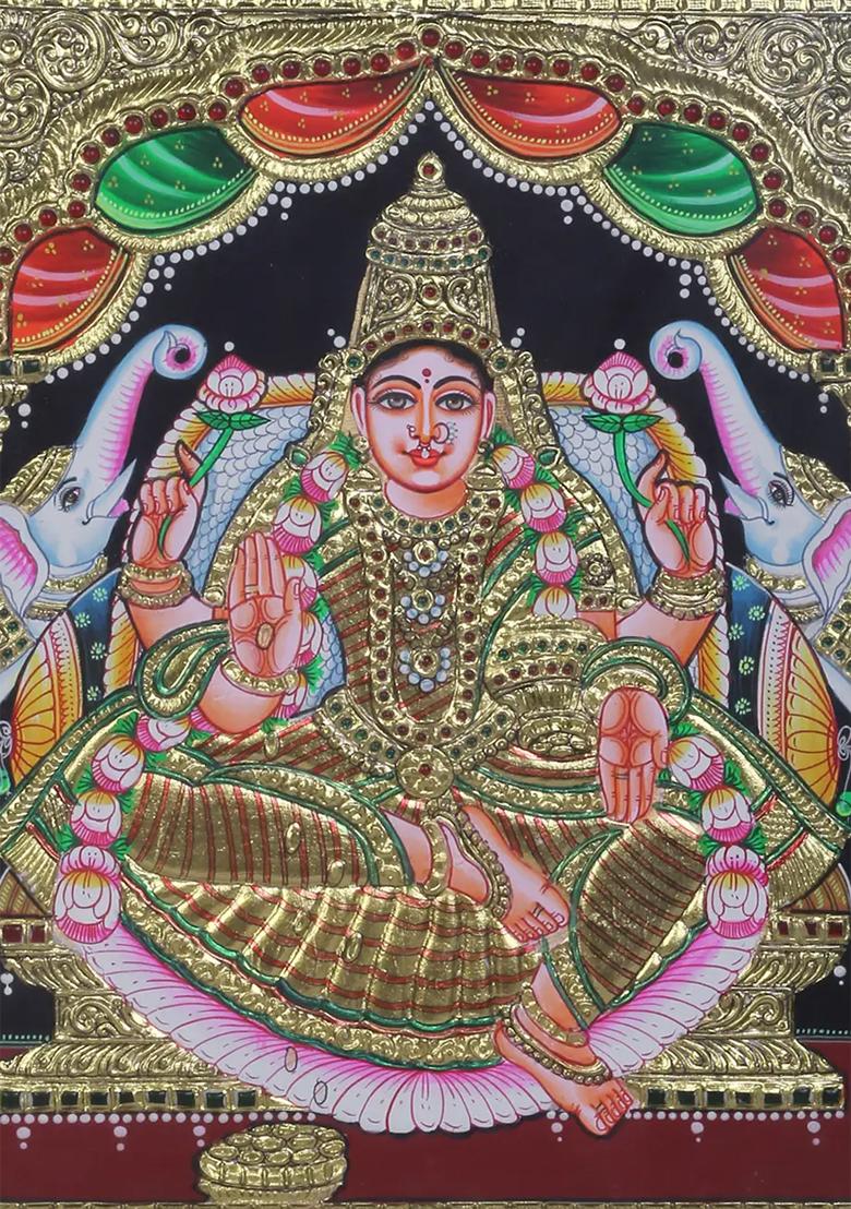 Goddess Gajalakshmi Tanjore Painting 24K Gold