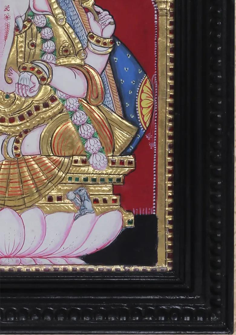 Lord Ganesha Seated Tanjore Painting 24K Gold
