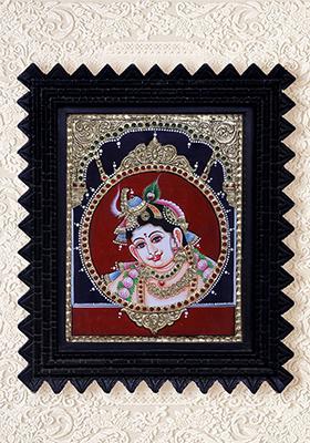 Lord Krishna Face Tanjore Painting 24K Gold