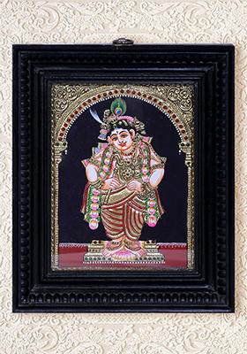 Standing Navaneeta Krishna Tanjore Painting 24K Gold