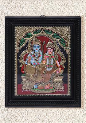 Shri Rama With Devi Sita Tanjore Painting 24K Gold