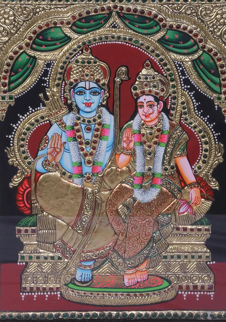 Shri Rama With Devi Sita Tanjore Painting 24K Gold