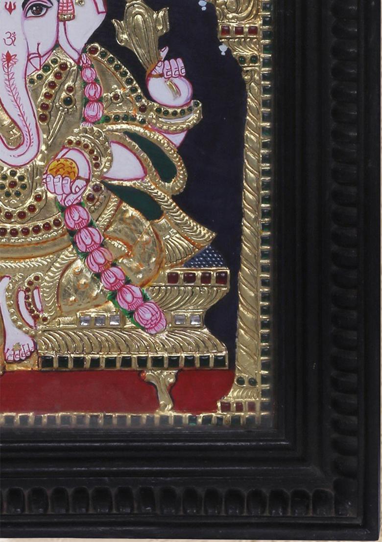 Seated Lord Ganesha Tanjore Painting 24K Gold