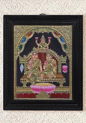 Lord Kubera Bhadra Goddess Lakshmi Tanjore Painting 24K Gold