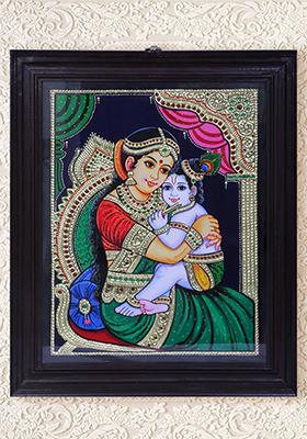 Bala Krishna With Maiya Yashoda Tanjore Painting