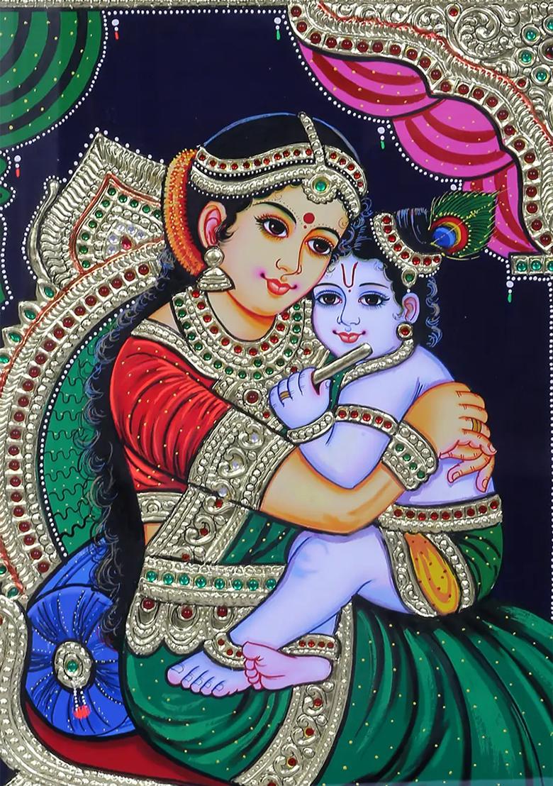 Bala Krishna With Maiya Yashoda Tanjore Painting