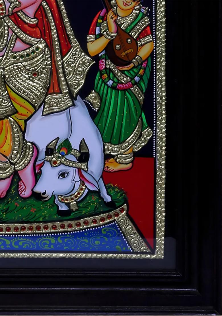 Baal Krishna Playing Flute With Cow Tanjore Painting