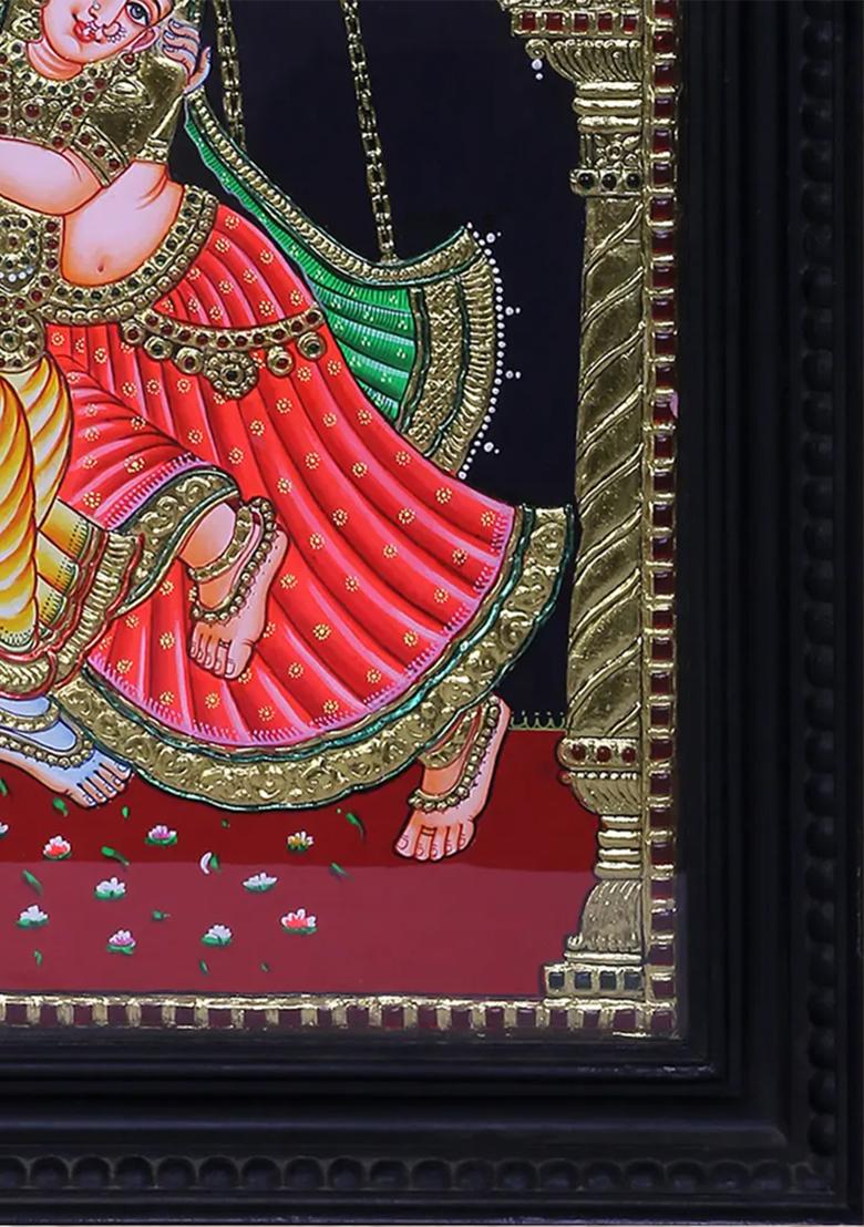 Radha Krishna On Swing Tanjore Painting