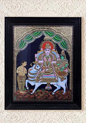 Shiva Parvati On Nandi Tanjore Painting