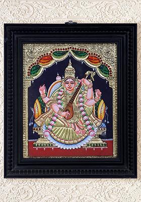 Goddess Saraswati Tanjore Painting With