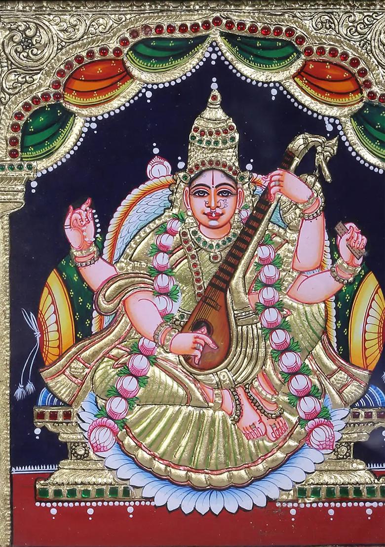 Goddess Saraswati Tanjore Painting With