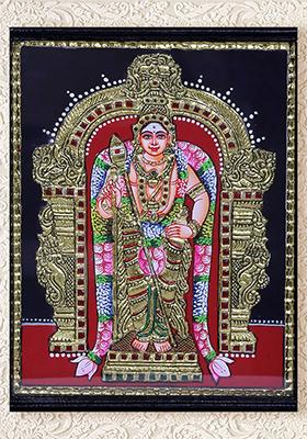 Standing Lord Karttikeya Tanjore Painting 24K Gold