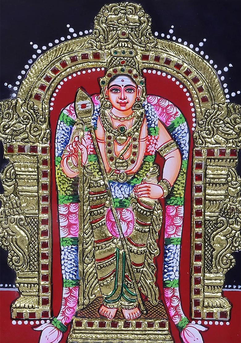 Standing Lord Karttikeya Tanjore Painting 24K Gold