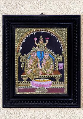 Lord Kubera Goddess Lakshmi Tanjore Painting 24K Gold