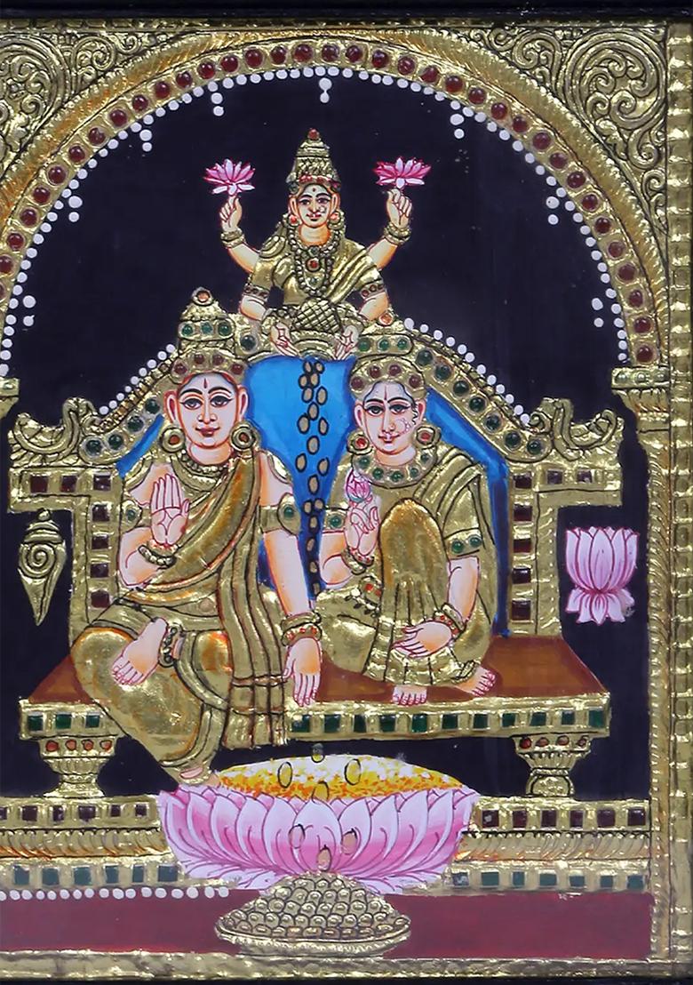 Lord Kubera Goddess Lakshmi Tanjore Painting 24K Gold