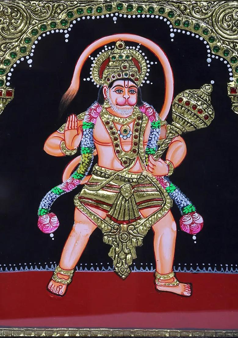 Standing Hanuman Tanjore Painting 24K Gold