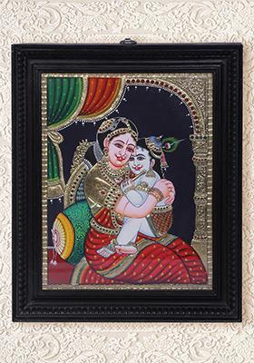 Bal Krishna With Maa Yashoda Tanjore Painting 24K Gold
