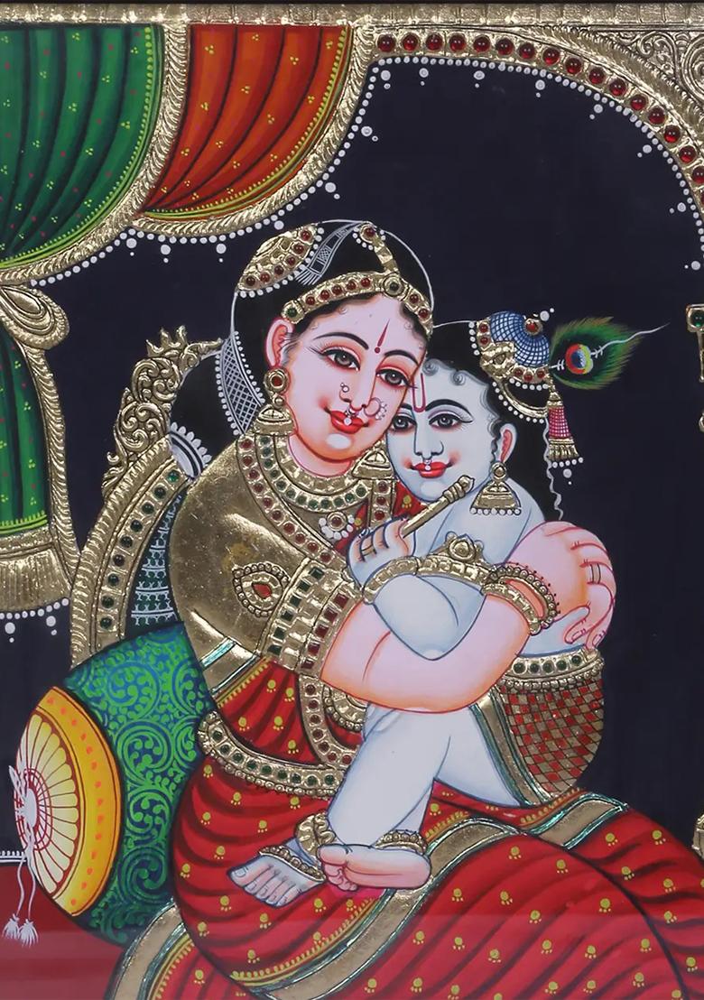Bal Krishna With Maa Yashoda Tanjore Painting 24K Gold