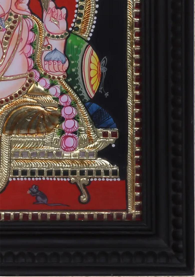 Seated Lord Ganesha Tanjore Painting 24K Gold