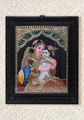 Baby Krishna With Maa Yashoda Tanjore Painting 24K Gold