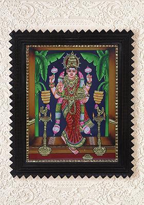 Standing Goddess Lakshmi Tanjore Painting 24K Gold