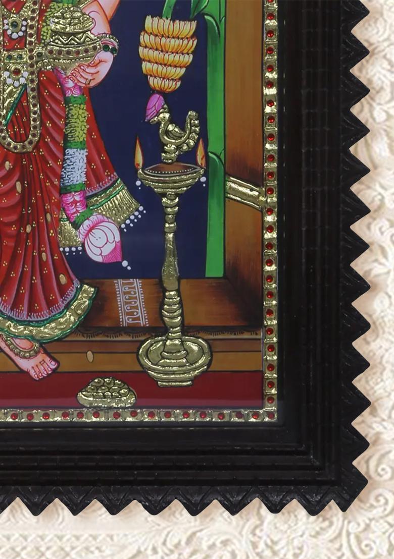 Standing Goddess Lakshmi Tanjore Painting 24K Gold