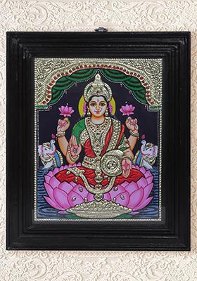 Devi Gajalakshmi Tanjore Painting 24K Gold
