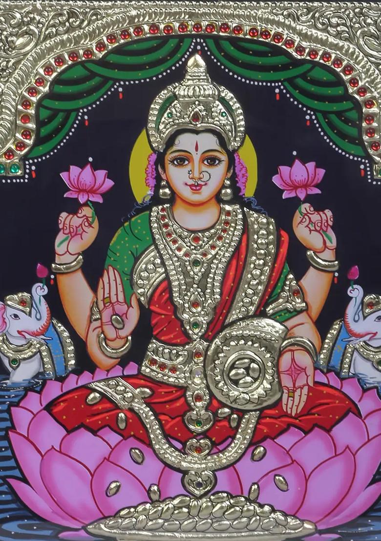 Devi Gajalakshmi Tanjore Painting 24K Gold